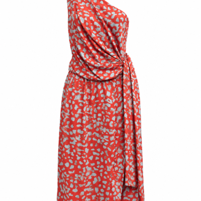 Diane von Furstenberg Red & Blue Silk One-Shoulder Dress – Size 6