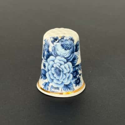 Blue and White Fine Bone China Thimble with Peony Pattern 