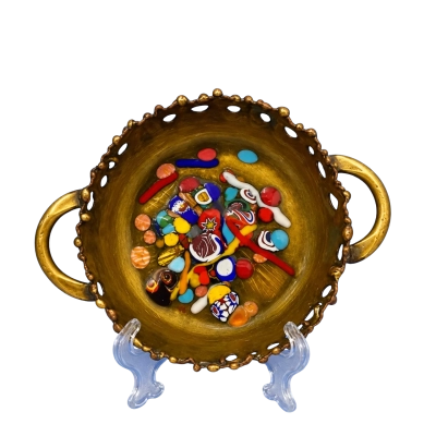 Murano Italy Art Glass Millefiori Handled Decorative Bowl Dish