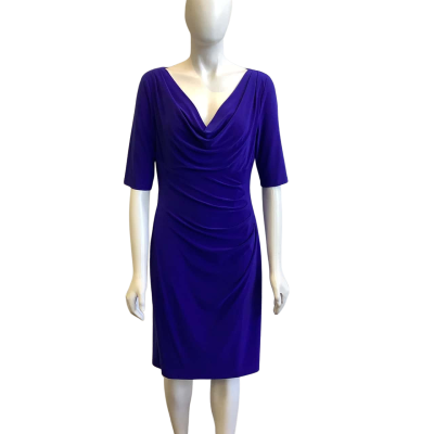Lauren Ralph Lauren Women's Size 10 Short Sleeved Midi Dress Dark Blue 