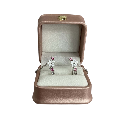 Stunning Floral Crystal Drop Earrings with Pink and Clear stones
