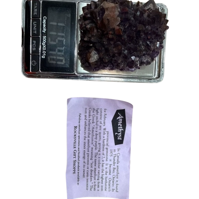 Amethyst cluster, a variety of quartz known for its violet colour caused by iron impurities and natural irradiation 