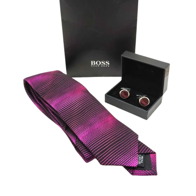 Hugo Boss Pure Silk Tie  From Italy With Matching Cufflinks 