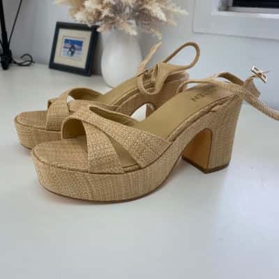 Siren Natural Raffia Heeled Sandal Size 39 