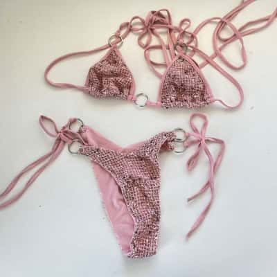 Sorelle UK Pink Mesh Bikini Skirt And Shirt Set Size XS 
