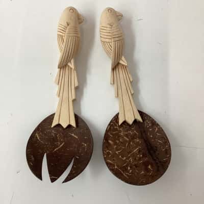 wooden and  plastic salad servers