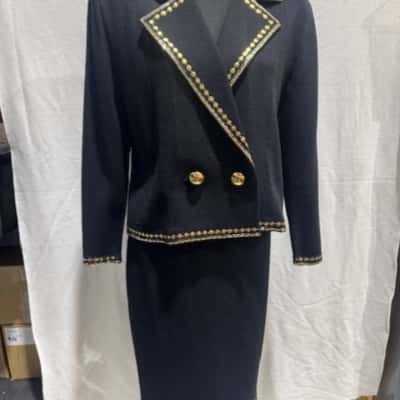  Vintage St John Skirt and jacket Size 8 Black  / Gold 