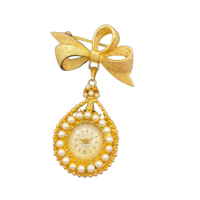  Womens Brooch / Watch Gold / Pearl 
