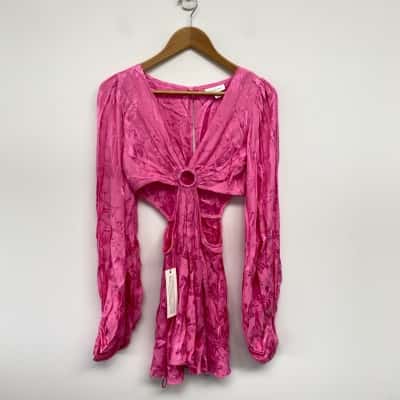 Topshop Pink Floral Cut Out Long Sleeve Mini Dress  Size 6 