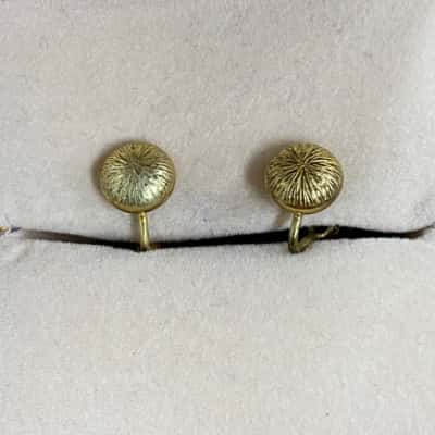 Womens Vintage Gold Tone Textured Circle Clip On Earrings