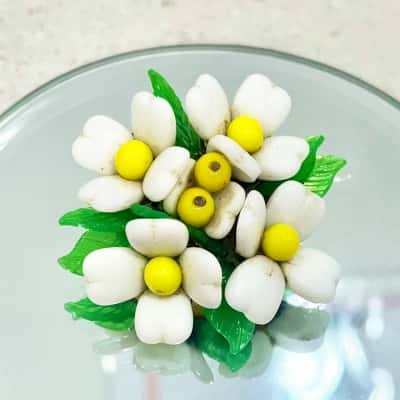Vintage West Germany Milk Glass Daisy Flower Brooch 