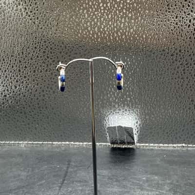  Womens Earrings Silver Hoops with blue Stone Accents 