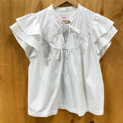 Obus White Frill Sleeve Top Size 12