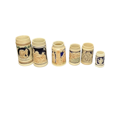 6 x German Beer Steins, various sizes