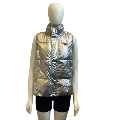 Levi Strauss & Co. Womens  Size XL Front Zip Puffer Vest Jacket Silver
