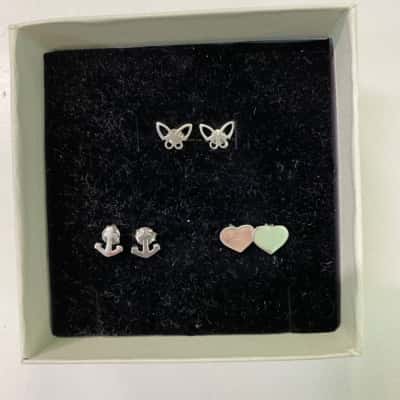  Womens 3 pairs Silver 925 stamped studs