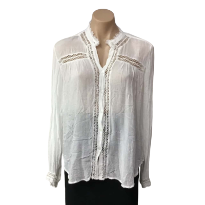 Tree of Life Womens Size M White / Lace Trim Long Sleeve Shirt 