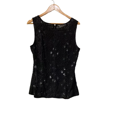 Adrianna Papell Womens  Size 14 Sequinned Sleeveless Top Black  