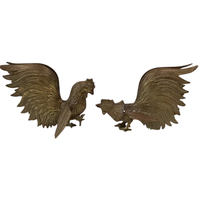 Vintage brass fighting cockerel statues 