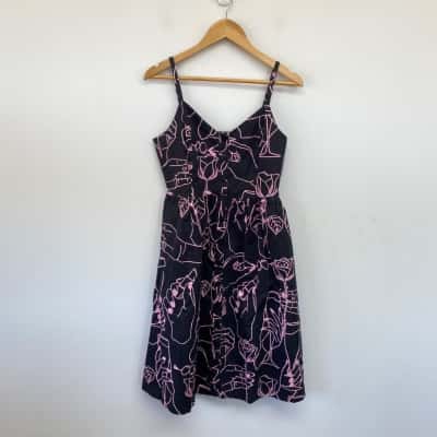 Gorman Black Pink Button Detail Mini Dress Size 10 