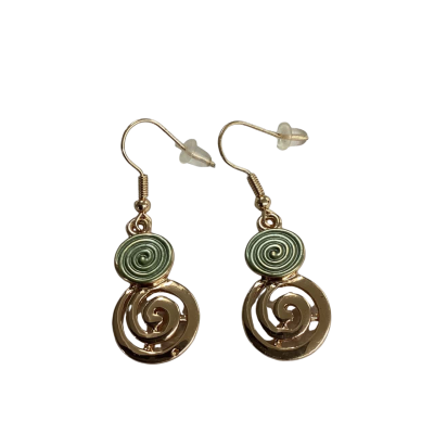Boho Style green and gold Spiral Drop Earrings with giftbag