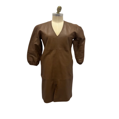 Seed Womens  Size 8 Leather Midi Dress Brown 