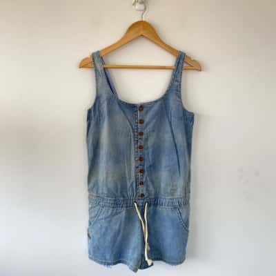 Roxy Blue Sea Queen Denim Sleeveless Playsuit  Size S 