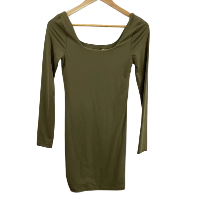 Metalicus Womens  Size S/M Long Sleeve Fitted Basic Dress Khaki
