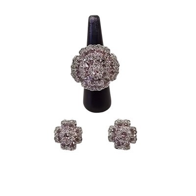  Womens Pink  / Silver Fantasy Gardens Ring and Earring Set Pink Crystal and Diamante