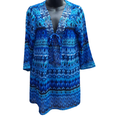 RAVIYA Size S Glass Bead Embellished Semi Sheer Lightweight Patterned Tunic Top