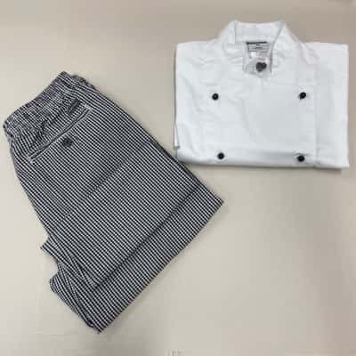 Portwest - Unisex Kent Chefs Jacket (C734) and Bromley Chefs Trousers (C079) - Size M - White / Checked