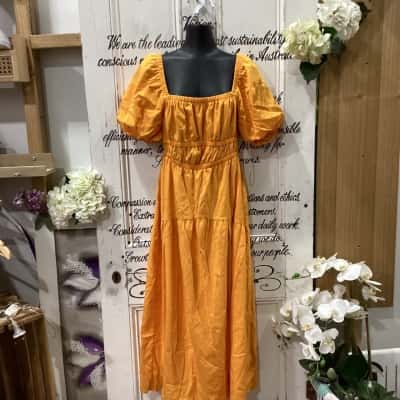  STYLE STATE BRAND! BRIGHT ORANGE OFF THE SHOULDER BALLOON SHORT SLEEVE MIDI DRESS! Womens  Size 12 Maxi Dress / Off The Shoulder Dress / Short Sleeve Dress  Orange 