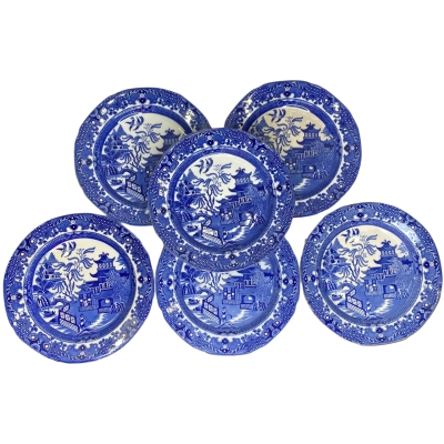 Vintage Burleigh Ware Willow Plate Set of 6 