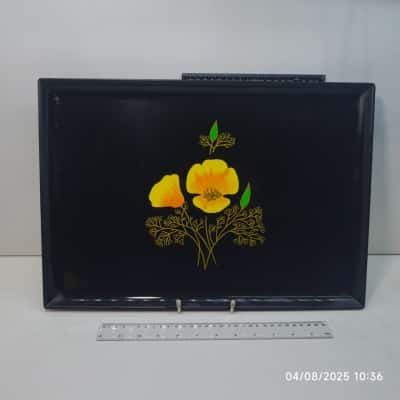 Couroc Serving Platter Tray Vintage Floral Yellow and Brown Vintage 