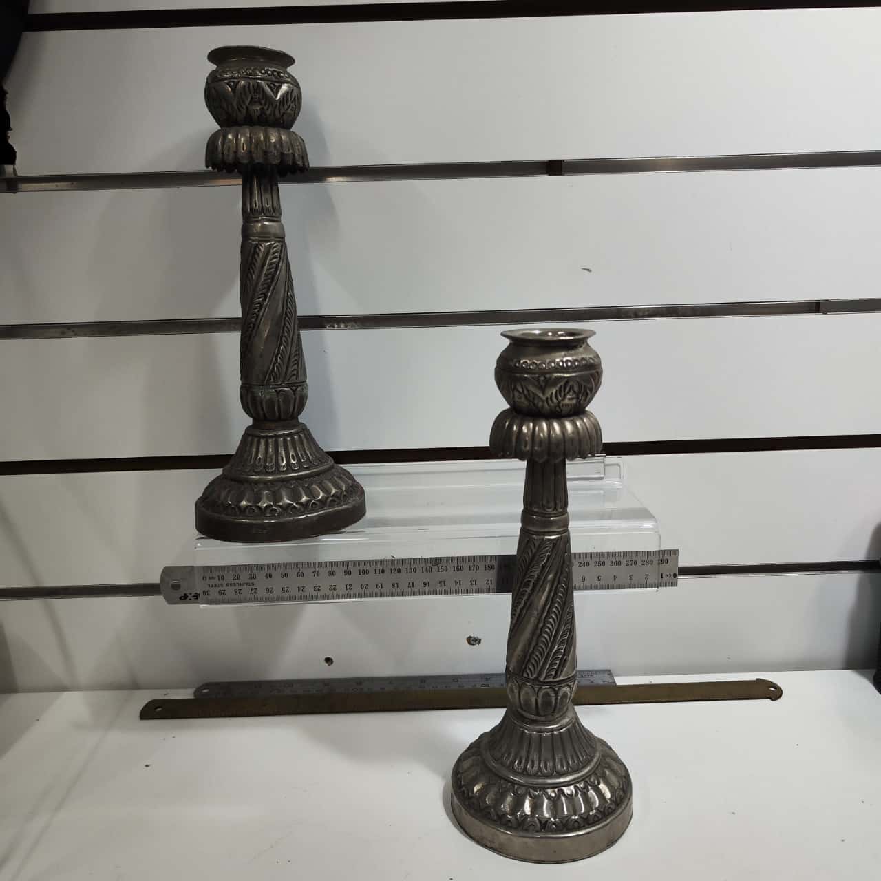 2x Ornamental Candle Holders Pressed Metal Art