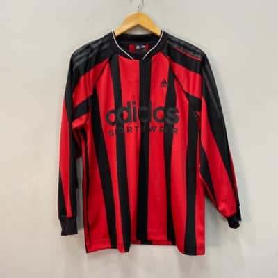 BNWOT Adidas Sportswear Mens  Size L Jersey Black  / Red / Striped 