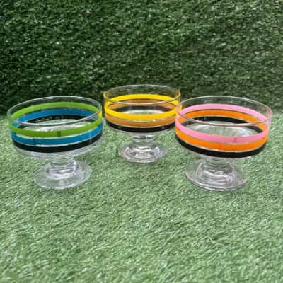 Vintage Pierre Cardin Striped Dessert / Cocktail Glasses x 3 