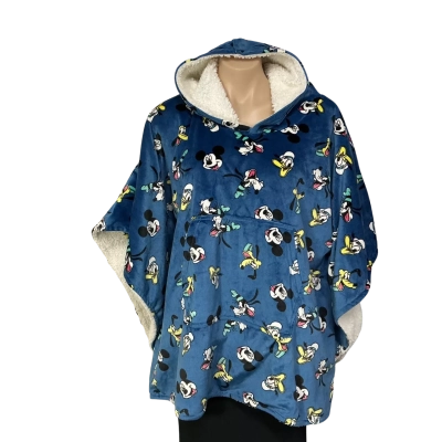 Disney Size S Blue Mickey Mouse & Friends Fleece Lined Hoodie Blanket Top 
