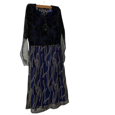 Boo Radley - Dressy Black & Blue Midi Dress Size 12