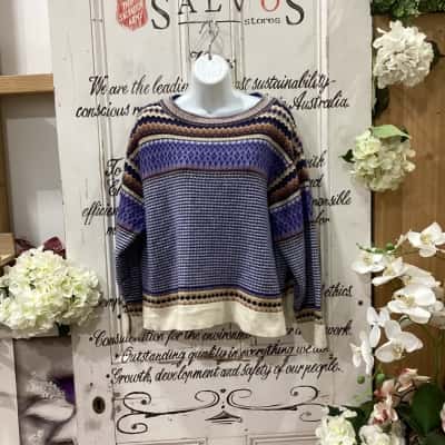 IVKO WOMAN BRAND! "AS NEW" JACQUARD LONGSLEEVE JUMPER! HIGHLY SOUGHT AFTER BRAND GIANTS! Womens  Size 44 / XXL Crew Neck Jumper / Jumper Beige / Blue / Brown / Multicoloured / Pattern 