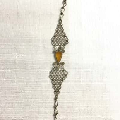  Womens Silver coloured Bracelet Amber stone 