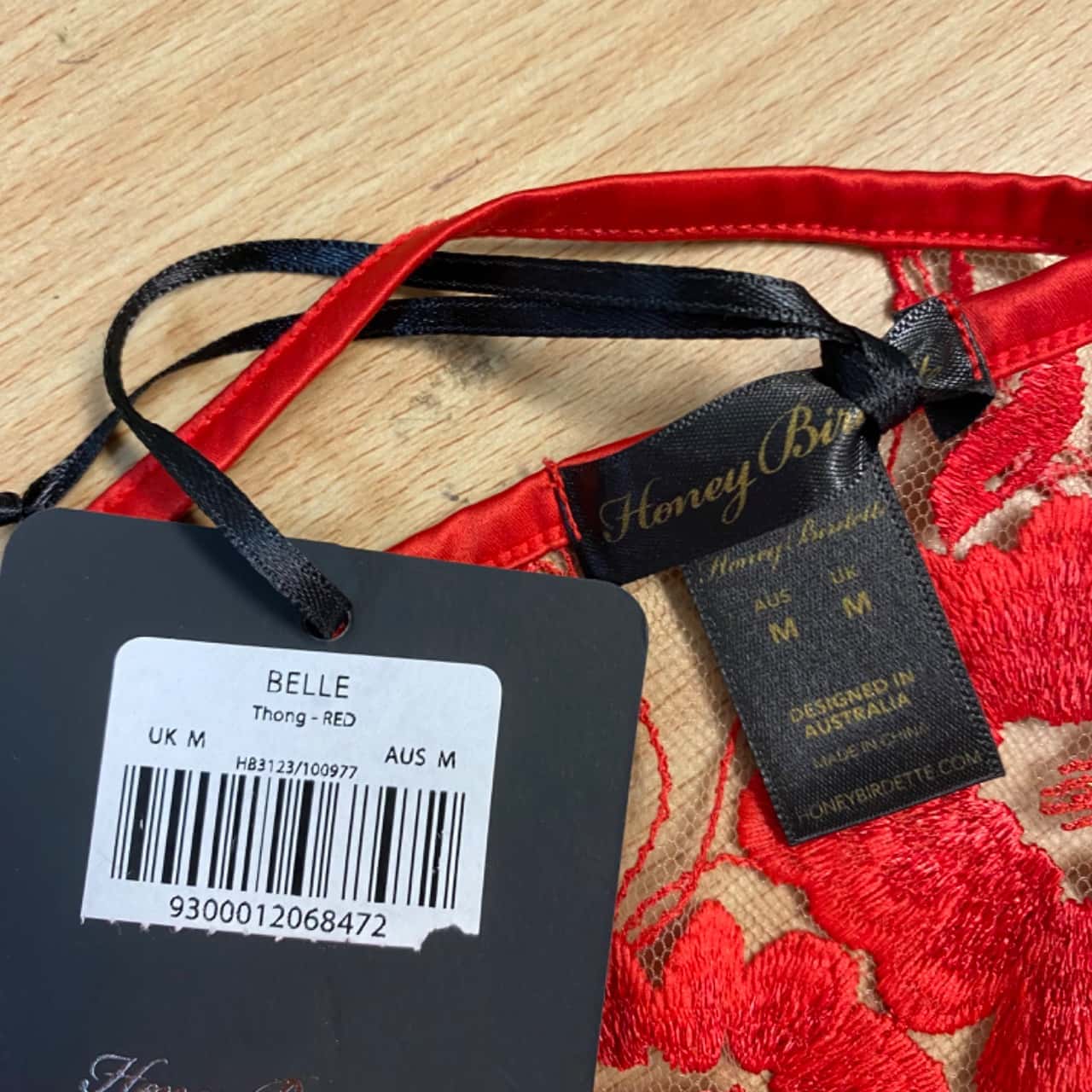 String Honey Birdette Samantha – Rouge Et Or – Taille S – Neuf Sans étiquette – Style Métal Et Mesh