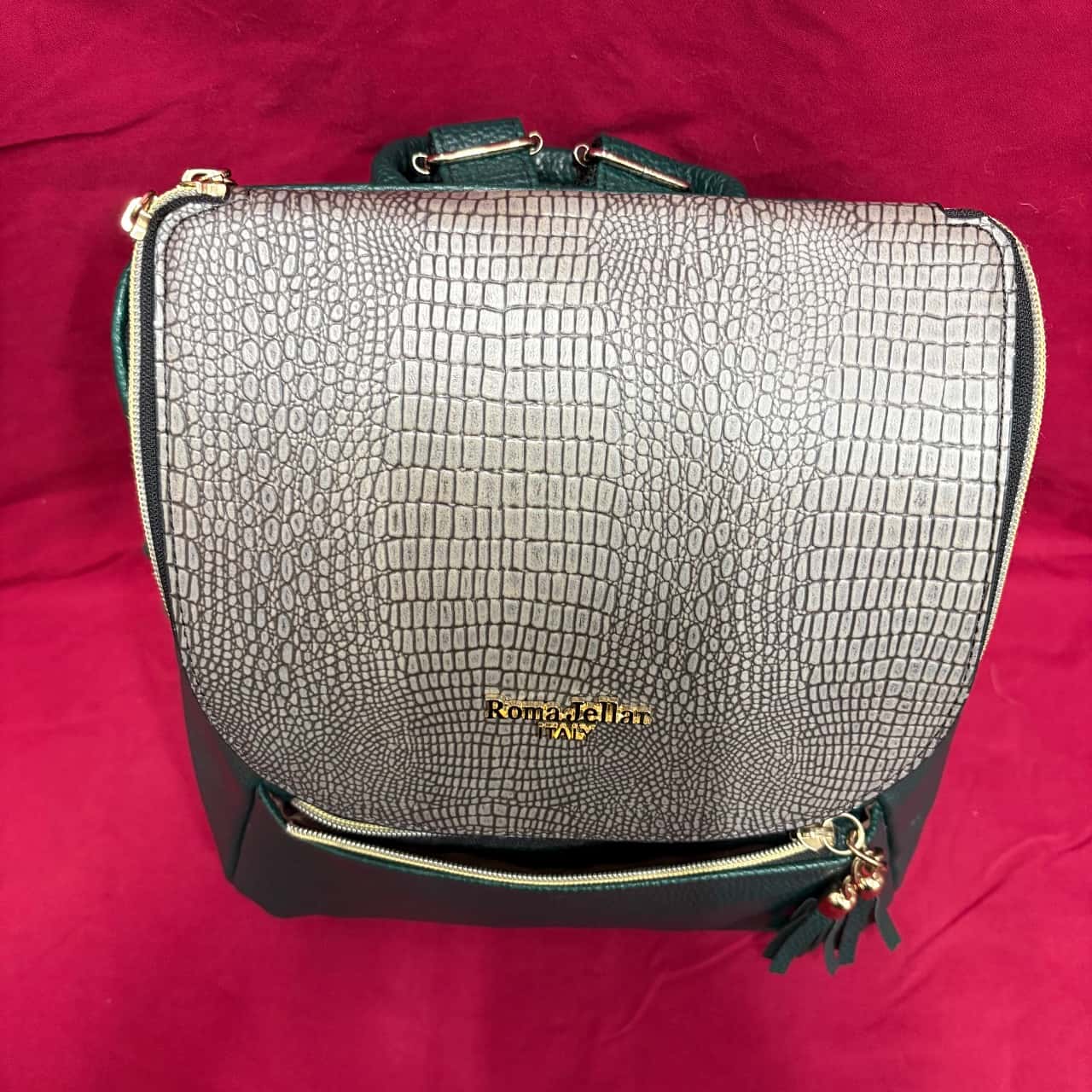 Women's Roma Jellar Backpack Pebbled Green / Grey with Gold Accents(s)