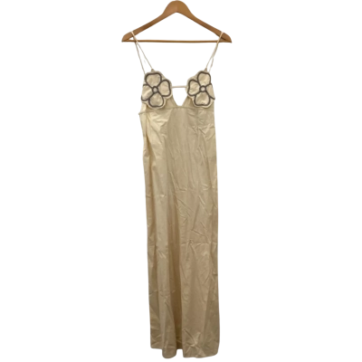 Pretty Little Thing Womens  Size 10 Maxi Dress Beige / Floral Applique