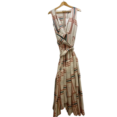 Apartment Clothing Women's Size 10 Wrap Dress Green / Off White / Orange / Striped 