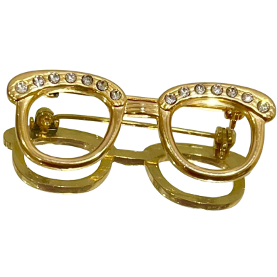 Diamotee Gold Glasses Brooch
