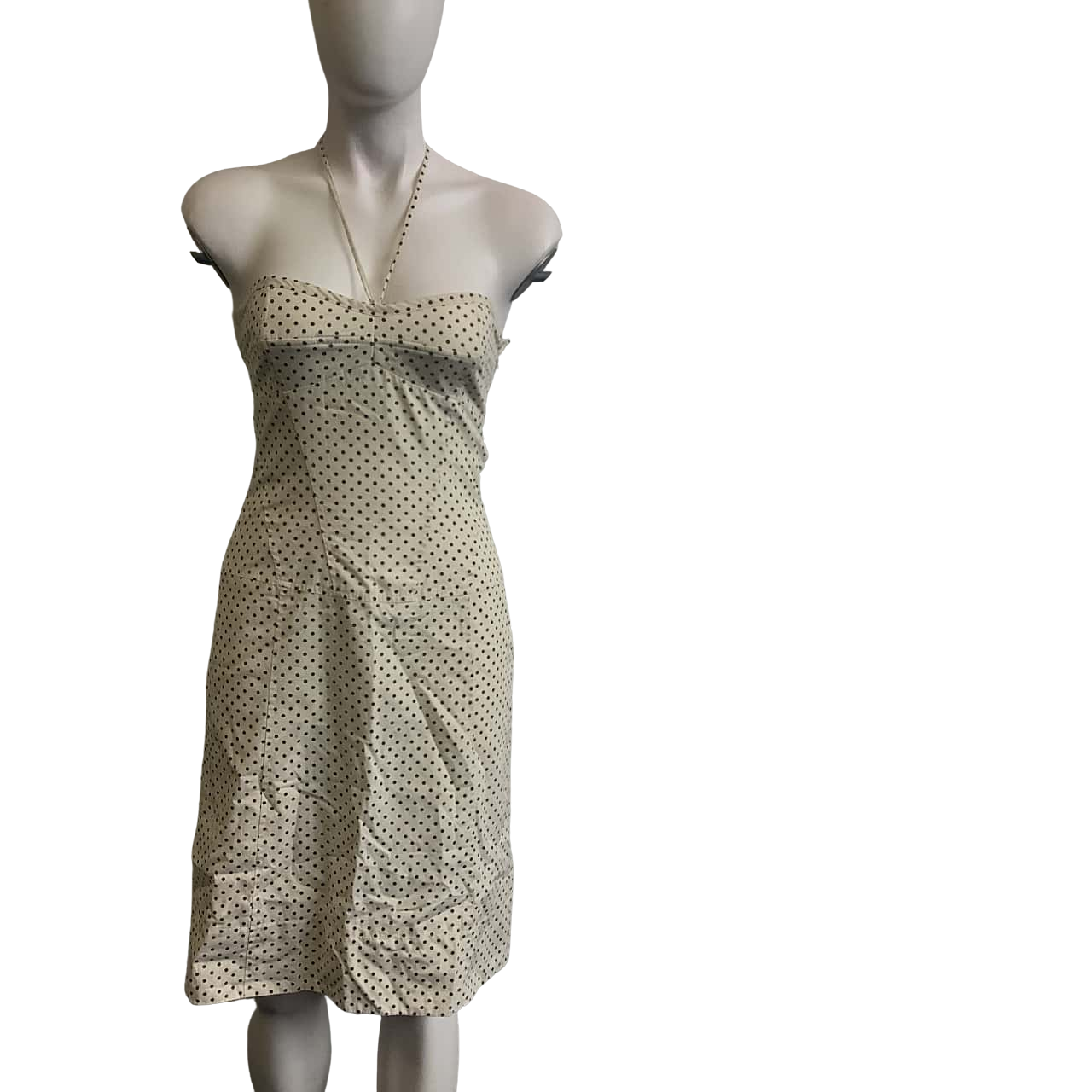 Cue Women's Size 6 Mini Halter Neck Dress Cream & Grey Polka Dot (s)