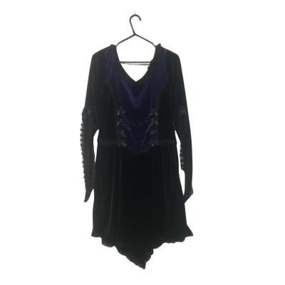 Womens Sinister Size XL Gothic Long Sleeve Short Dress Black  / Purple 