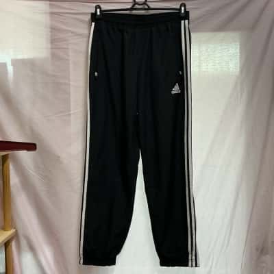 Adidas Mens  Size M Track Pants Black  / Striped / White 