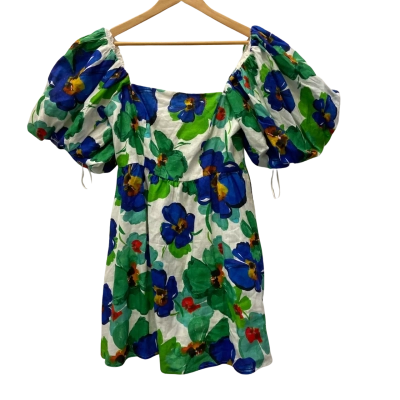 *NEW* AERE Women's Puff Ball Linen Dress Size 12AUS/8USA - Freya Print (RRP $170)
